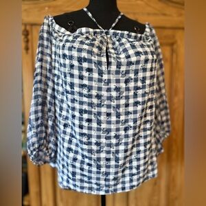 Blue and White Checkered Women's Top